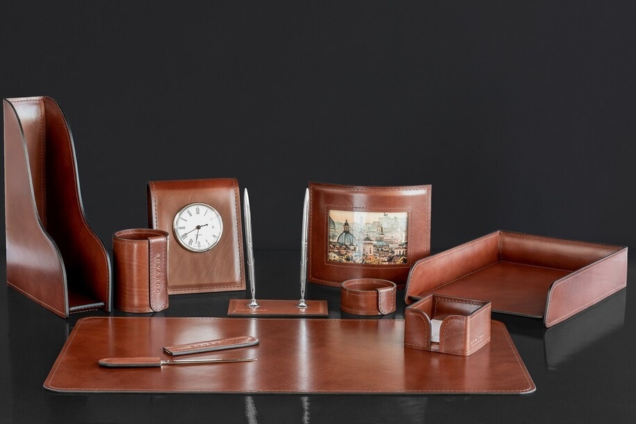 Prestige Premium Leather & Wooden 14Pieces Desk Set Desk Organizer Office Accessories  Desk Accessories Office Organizer