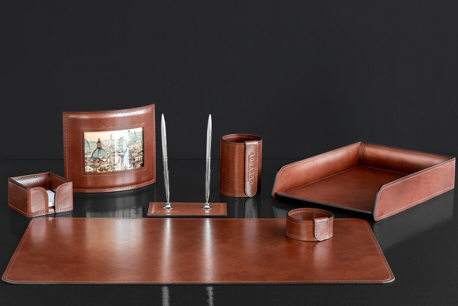 BUVARDO  Embossed Sets, Desk Organizer Set, 15 accessories, color  Tan/chocolate